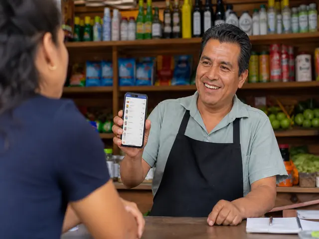 Comerciante usando herramientas digitales en su negocio